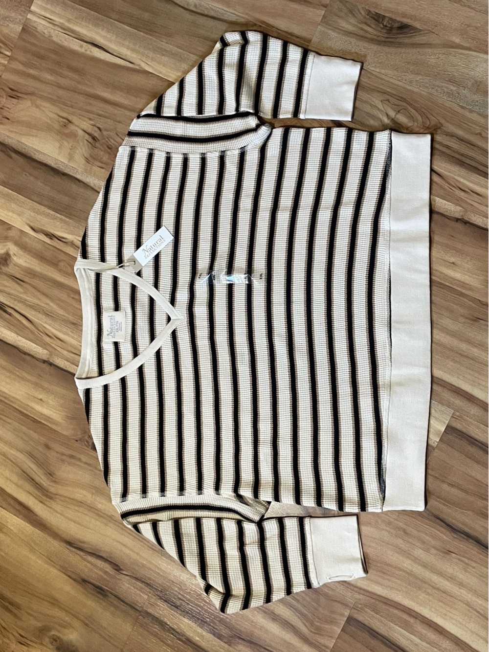 NWT Natural Reflections Long Sleeve Thermal Waffle V-Neck Striped Top XXL